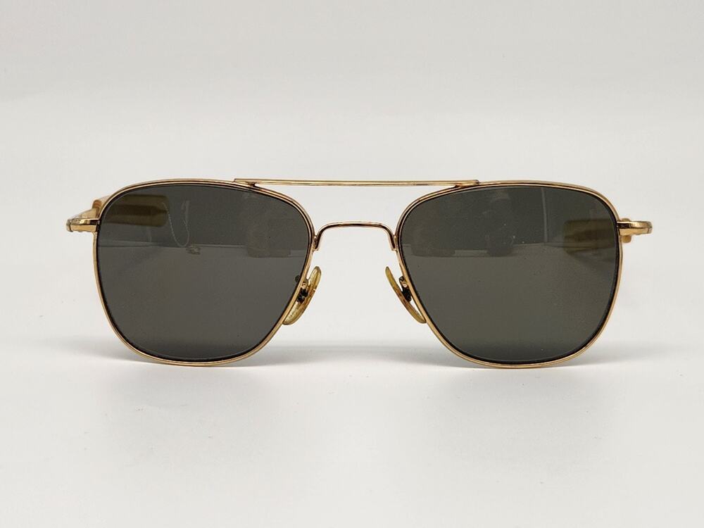 Vtg American Optical Original Pilot Aviator Sunglasses Gold/Gray Glass 52-20-140